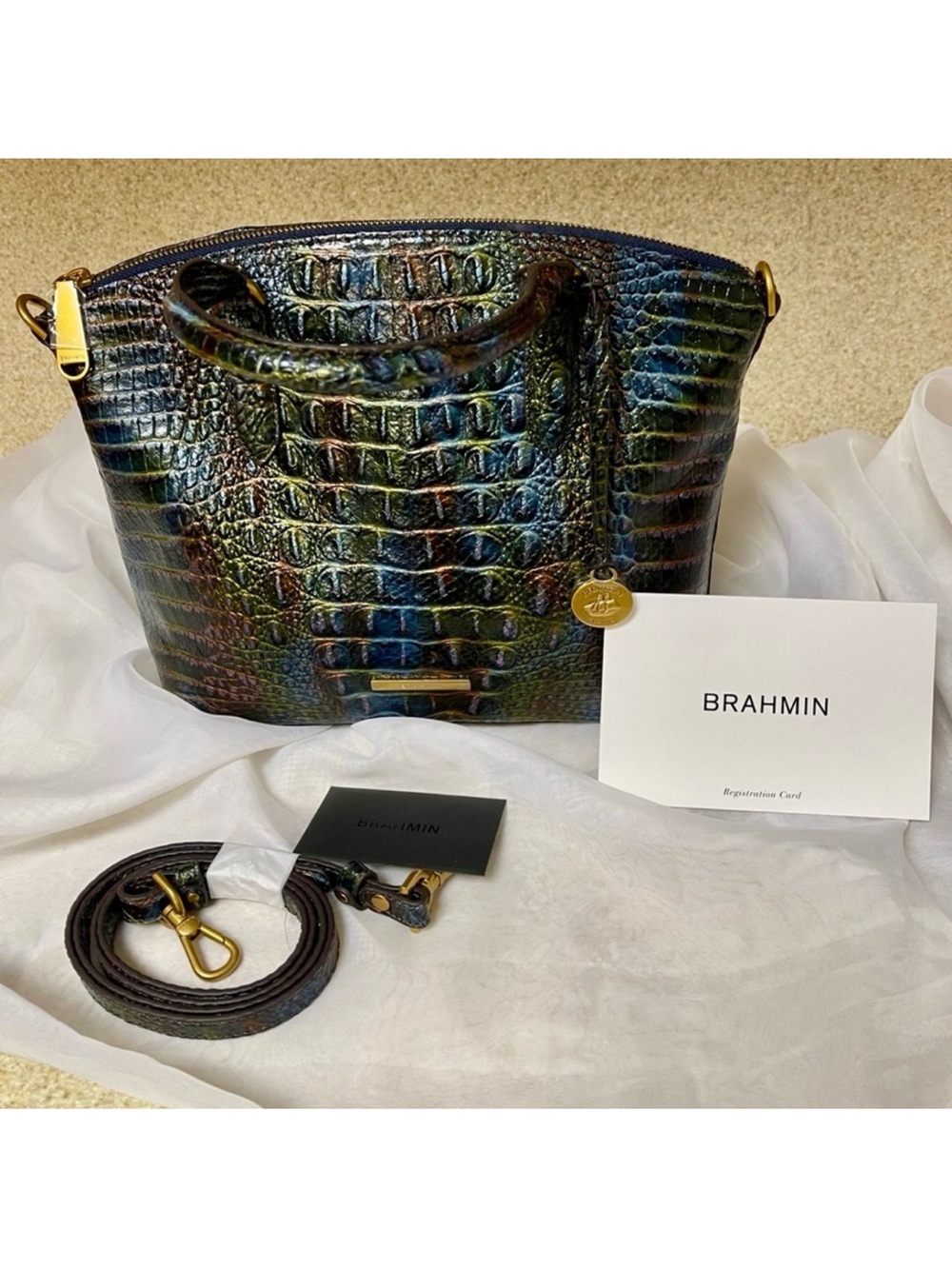 NEW Brahmin Multi Westfield Crocodile Iridescent Leather Tote & Crossbody Strap